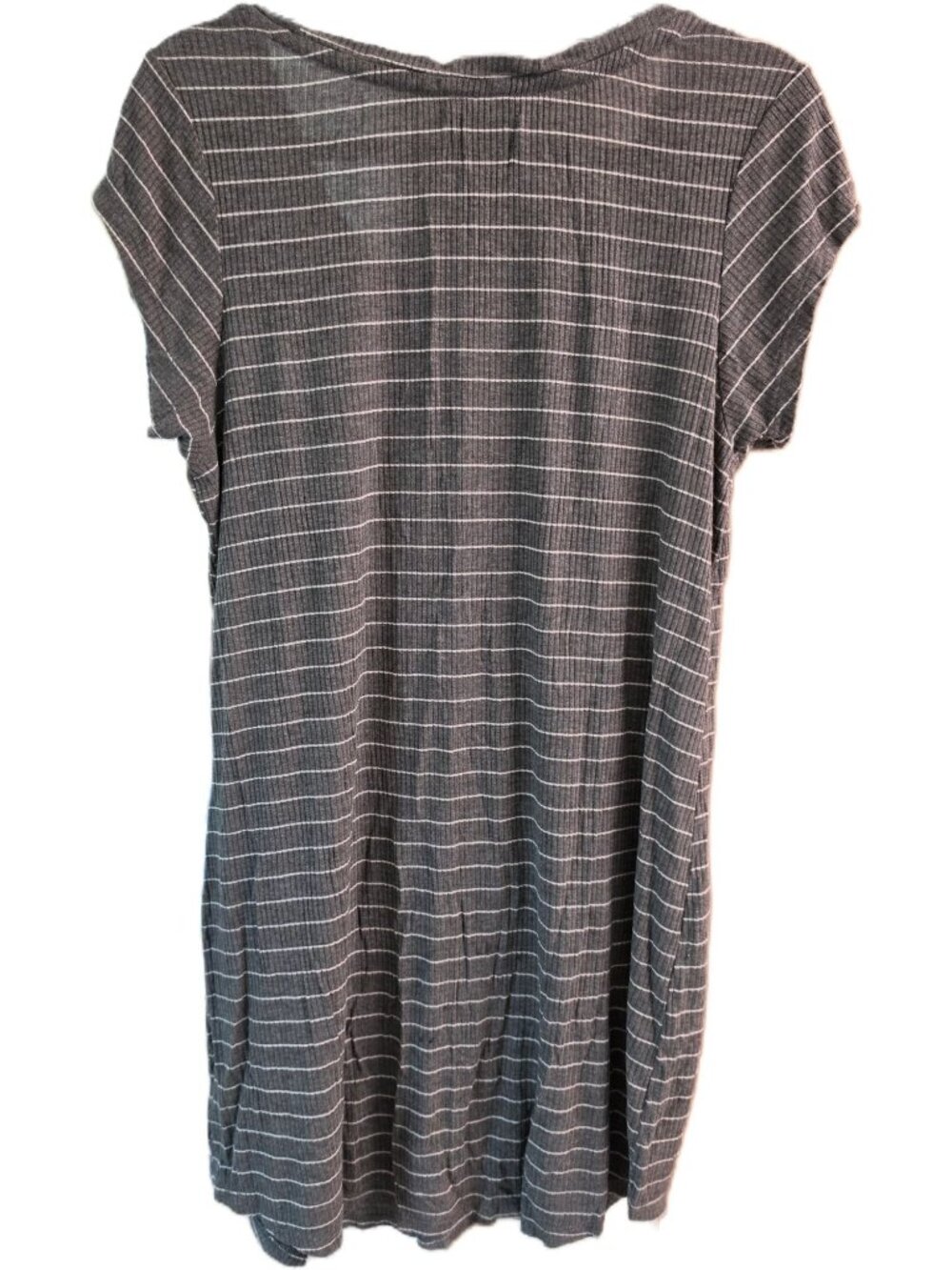 Nicole Miller NY Pajama Dress Large Gray White Striped Ribbed Sleep Shirt Tunic - Picture 2 of 8
